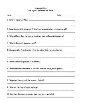 How Night Came from the Sea Reading Worksheet