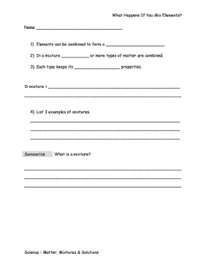 Science Worksheet on Mixtures