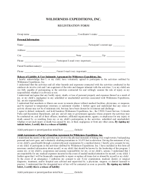 Wilderness Expeditions Registration and Medical Form