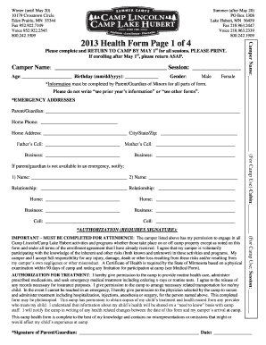 2013 Camper Health Form