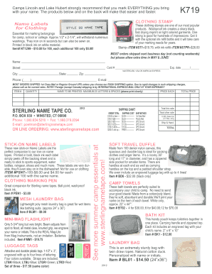 Sterling Name Tape Order Form
