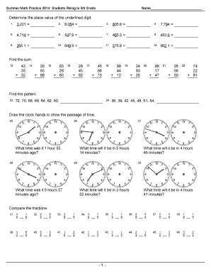 Summer Math Practice Worksheet