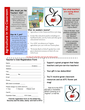Agriculture in the Classroom Teacher's Club Registration Form