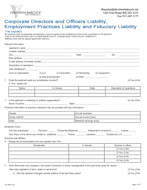 Corporate Directors and Officers Liability Application