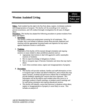 Fillable Online jchcorp Abuse Weston Assisted Living Policy and