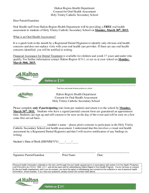 Halton Region Oral Health Assessment Consent