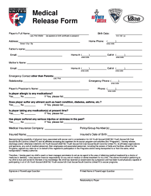 Medical Release Form for Soccer