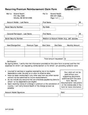 Recurring Premium Reimbursement Claim Form