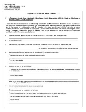 FirstEnergy Corp. HIPAA Authorization Form