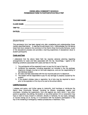 Gwinn Area Community Schools Field Trip Permission Form