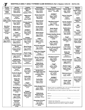 Westfield Area Y Adult Fitness Class Schedule