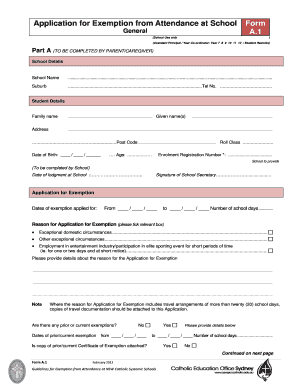 Application for Exemption from Attendance at School