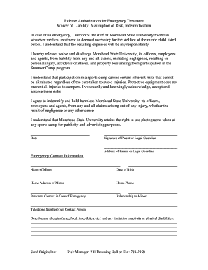 Release Authorization for Emergency Treatment Waiver