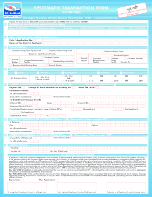 Quantum Mutual Fund Systematic Transaction Form