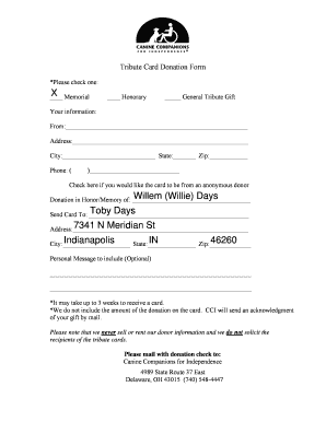 Tribute Card Donation Form