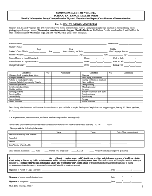 Virginia School Entrance Health Form