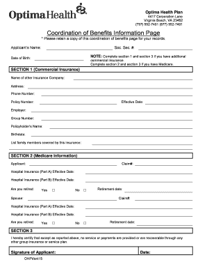 Optima Health Enrollment Application