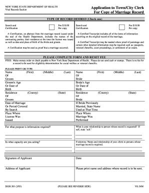 New York Marriage Record Application