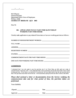 Application to Pay Part-Time Rate for Union Dues