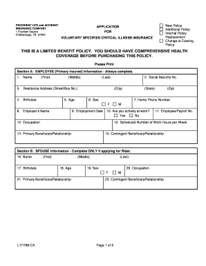 Voluntary Critical Illness Insurance Application