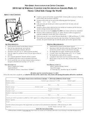 New Jersey Art & Writing Contest Entry Form