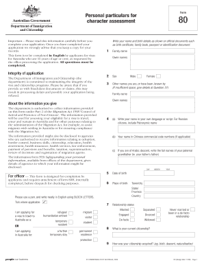 Australia Visa Application Form 80