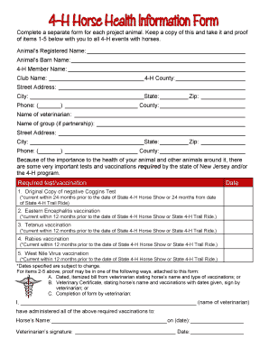 4-H Horse Health Form