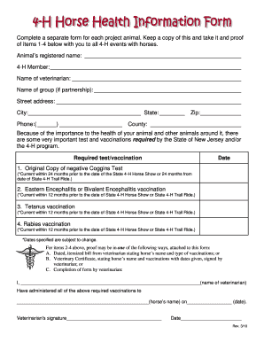 New Jersey 4-H Horse Health Form