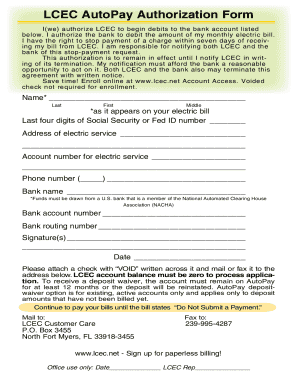 LCEC AutoPay Authorization Form