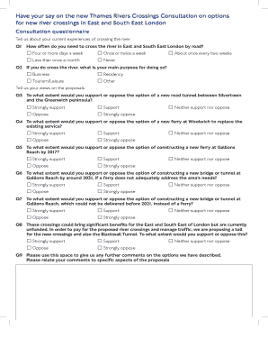 Thames River Crossings Consultation Questionnaire