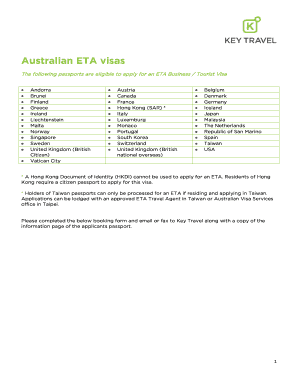 Australian ETA Visa Booking Form