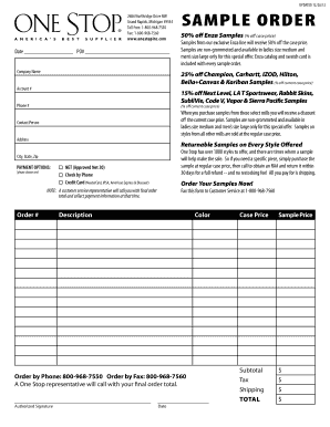 One Stop Sample Order Form