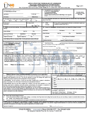 UNAD Florida Undergraduate Admission Application