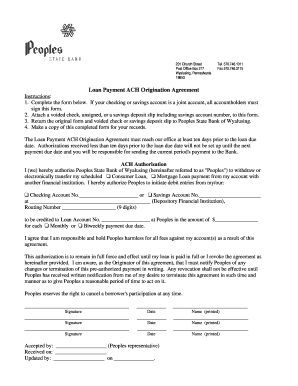 Loan Payment ACH Origination Agreement