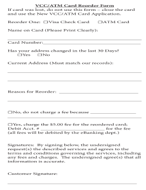 VCC/ATM Card Reorder Form
