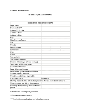 Exporter Registry Form