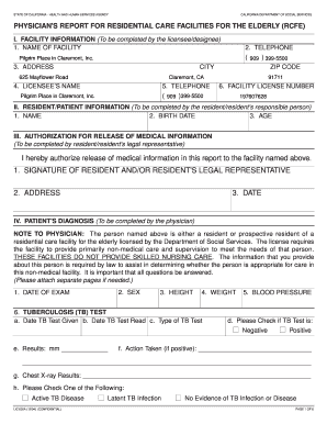 Physician's Report for Residential Care Facilities for the Elderly (RCFE)