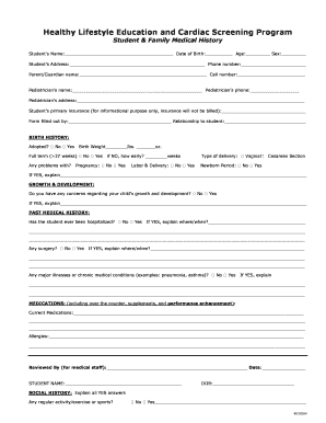Student Medical History Form