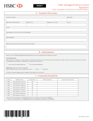 HSBC Managed Portfolios Application Form