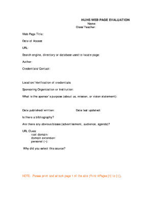 Web Page Evaluation Form