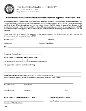 Institutional Review Board Approval Verification Form