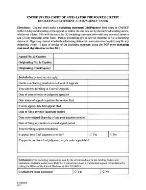 Docketing Statement Civil Agency Cases