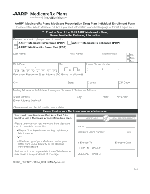 AARP MedicareRx Plans Enrollment Form