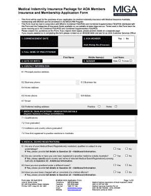Medical Indemnity Insurance Application Form