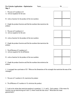 Pre-Calculus Optimization Worksheet