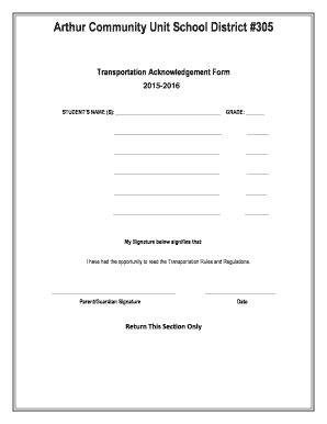 School Bus Transportation Acknowledgement Form