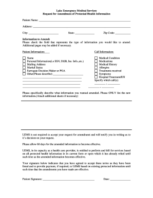 Lake Emergency Medical Services Request for Amendment of Protected Health Information