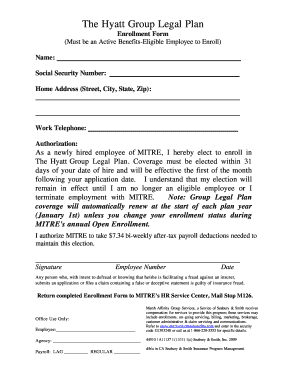 Hyatt Group Legal Plan Enrollment Form