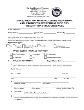 Application for manufacturer dist own rx drug PDF - DHMH