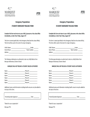 STUDENT EMERGENCY RELEASE FORM - marquezcharter